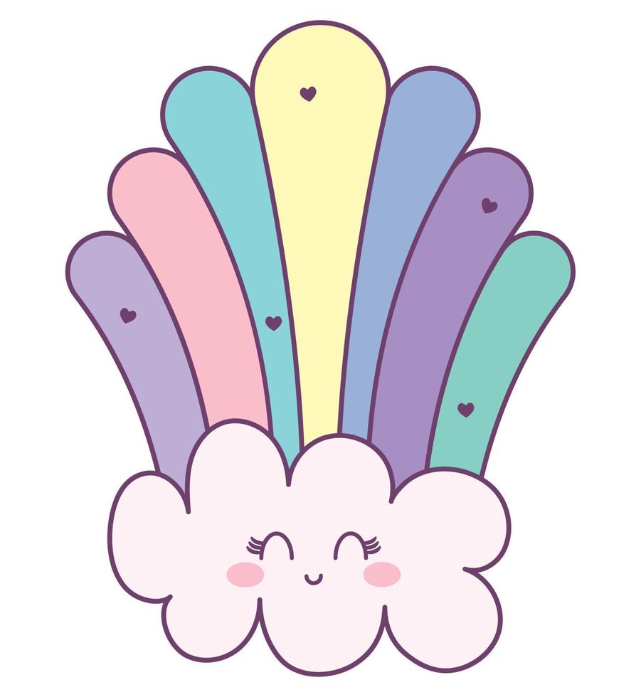 happy cloud with rainbow vector