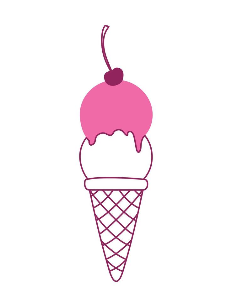 pink ice cream on cone vector