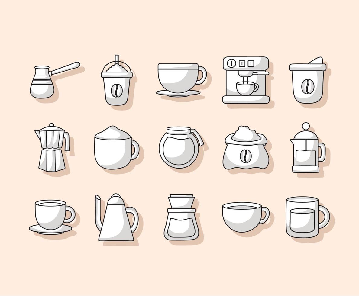 fifteen coffee items vector