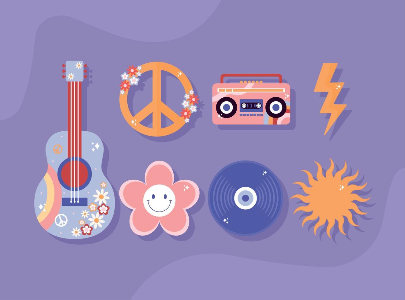 seven hippies items vector