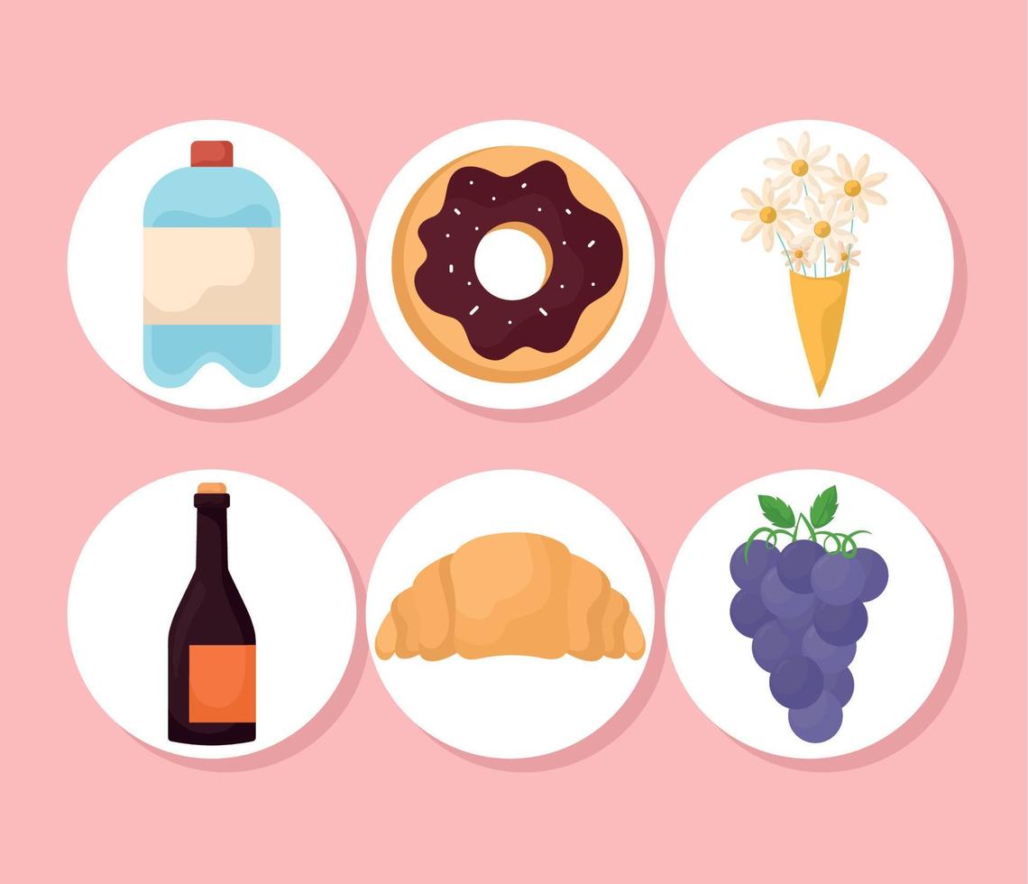 six picnic foods vector
