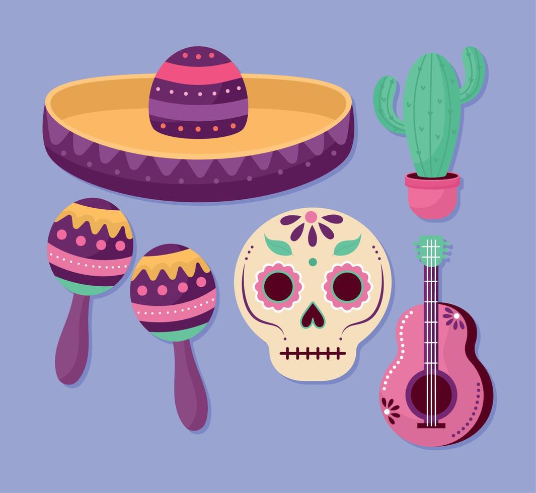 five mexican icons vector