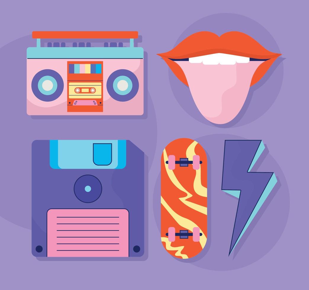 90s retro icons vector