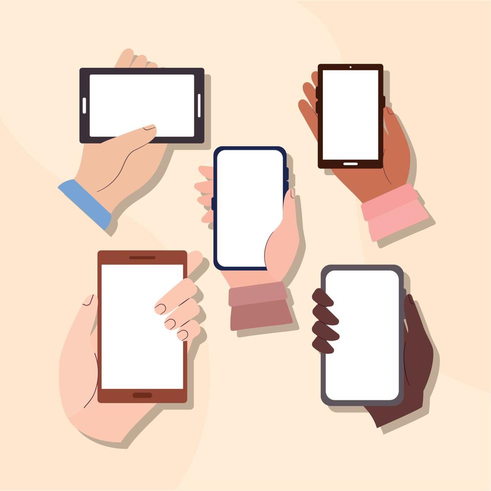 hands with phones vector