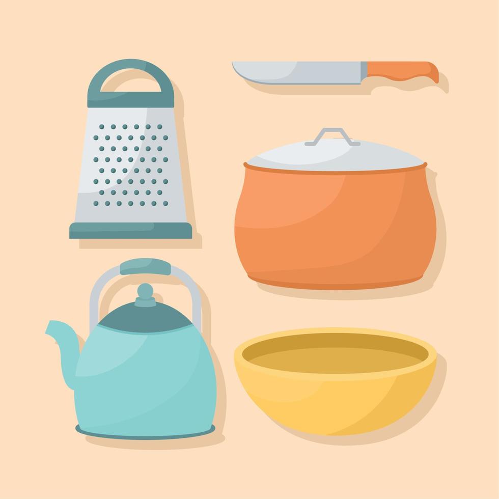 five kitchen tools vector