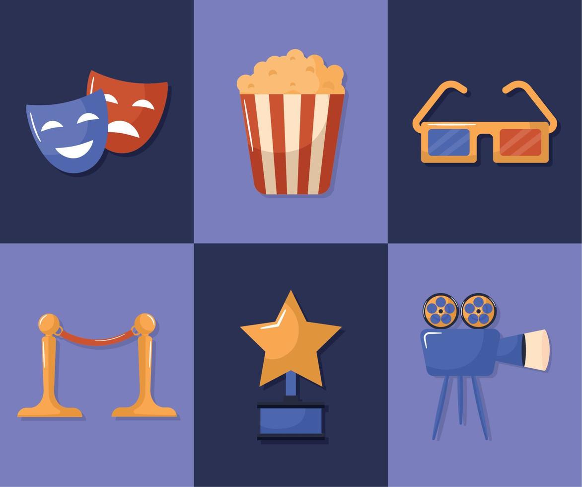 six cinema items vector