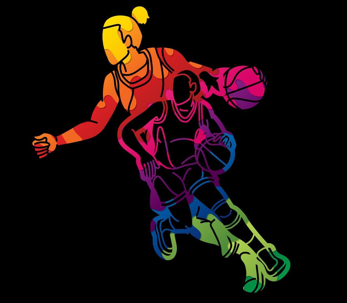 pintada grupo de baloncesto hembra jugadores vector