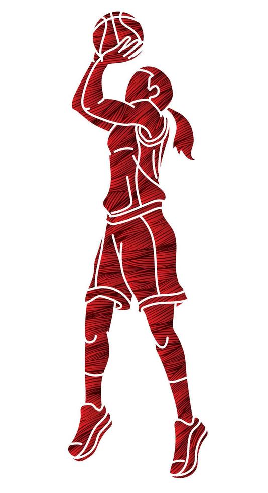 Basketball Female Player Action Cartoon Sport Graphic Vector