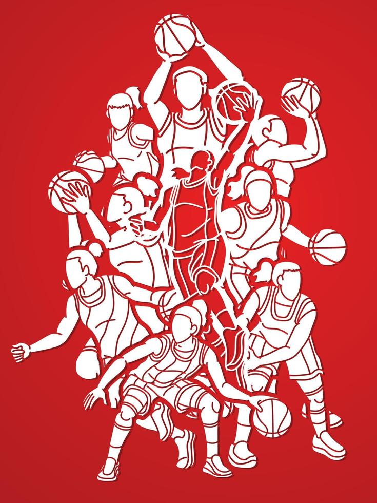 silhouette Group of Basketball Women Players Action vector