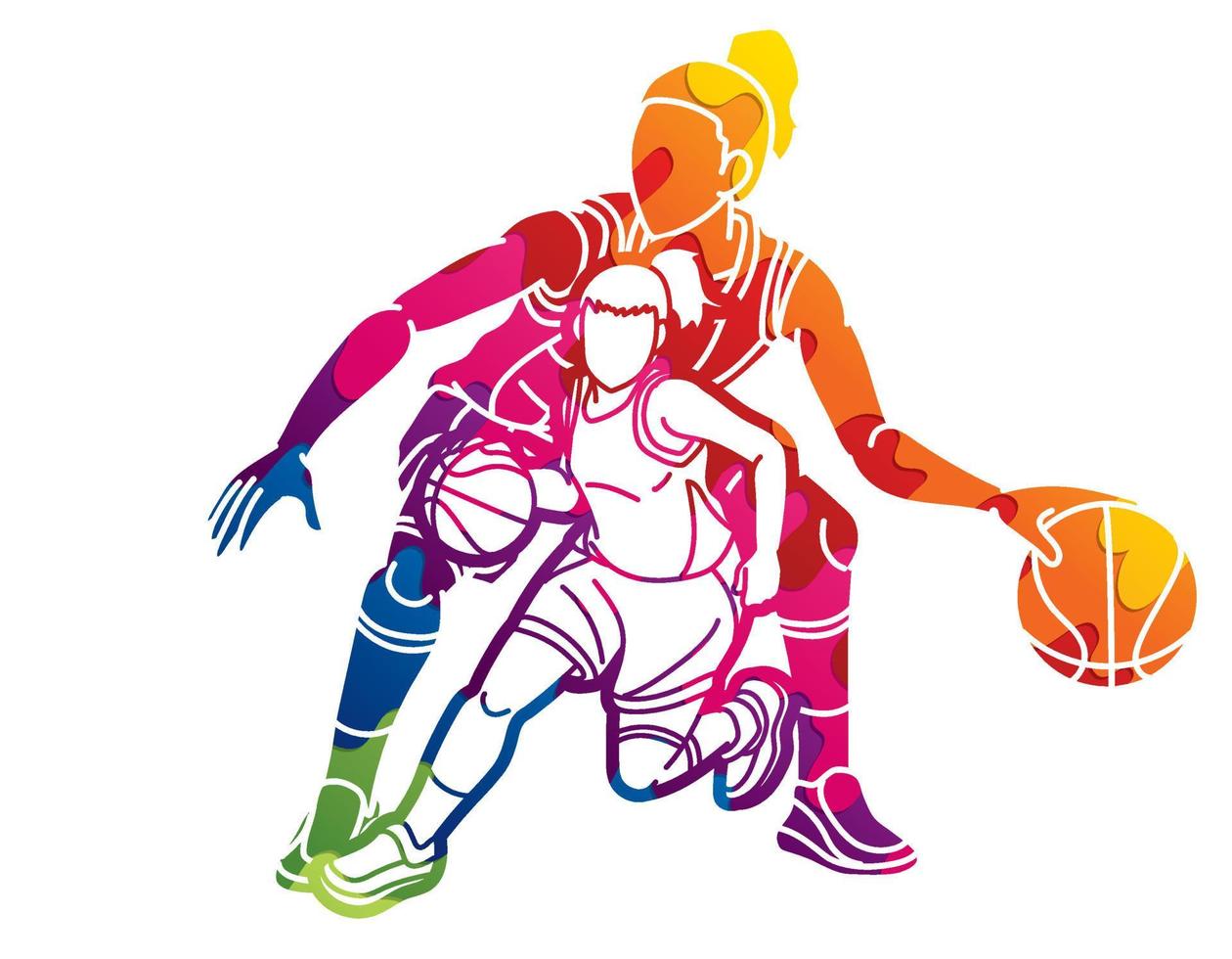 resumen baloncesto equipo mujer jugadores acción dibujos animados deporte equipo gráfico vector