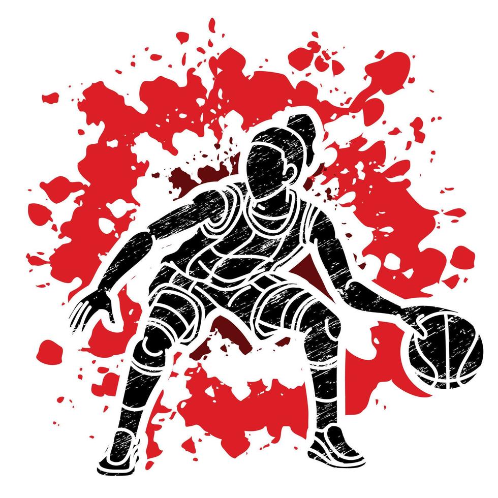 Basketball Female Player Action Cartoon Sport Graffiti vector