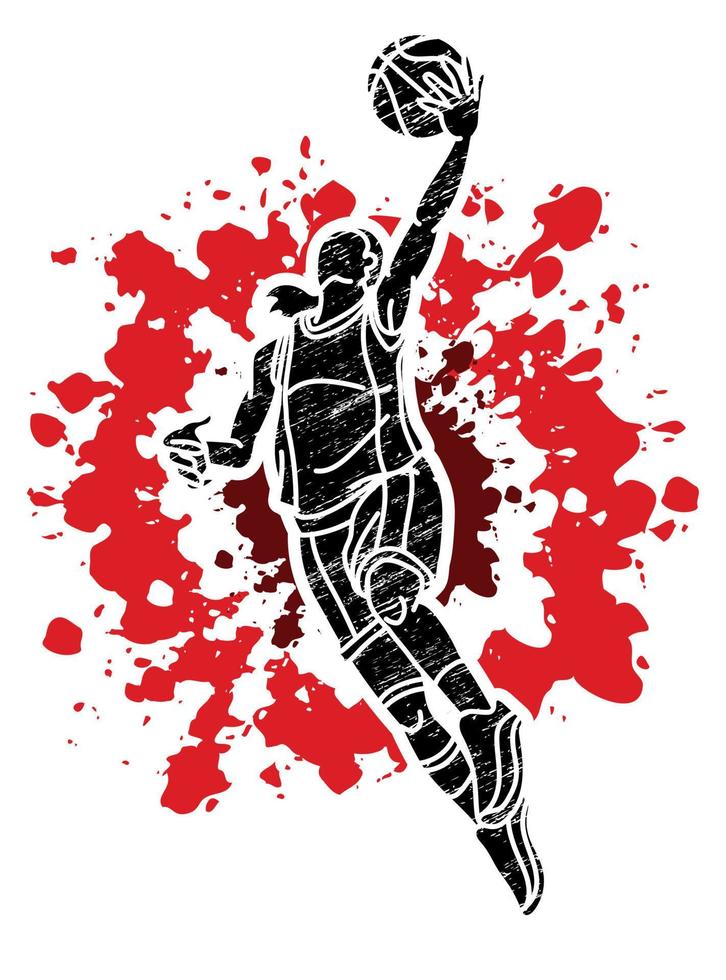 Silhouette Basketball Female Player Jumping Action vector