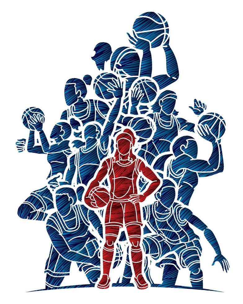 Silhouette Basketball Team Women Players Action Cartoon Sport Team Graphic Vector