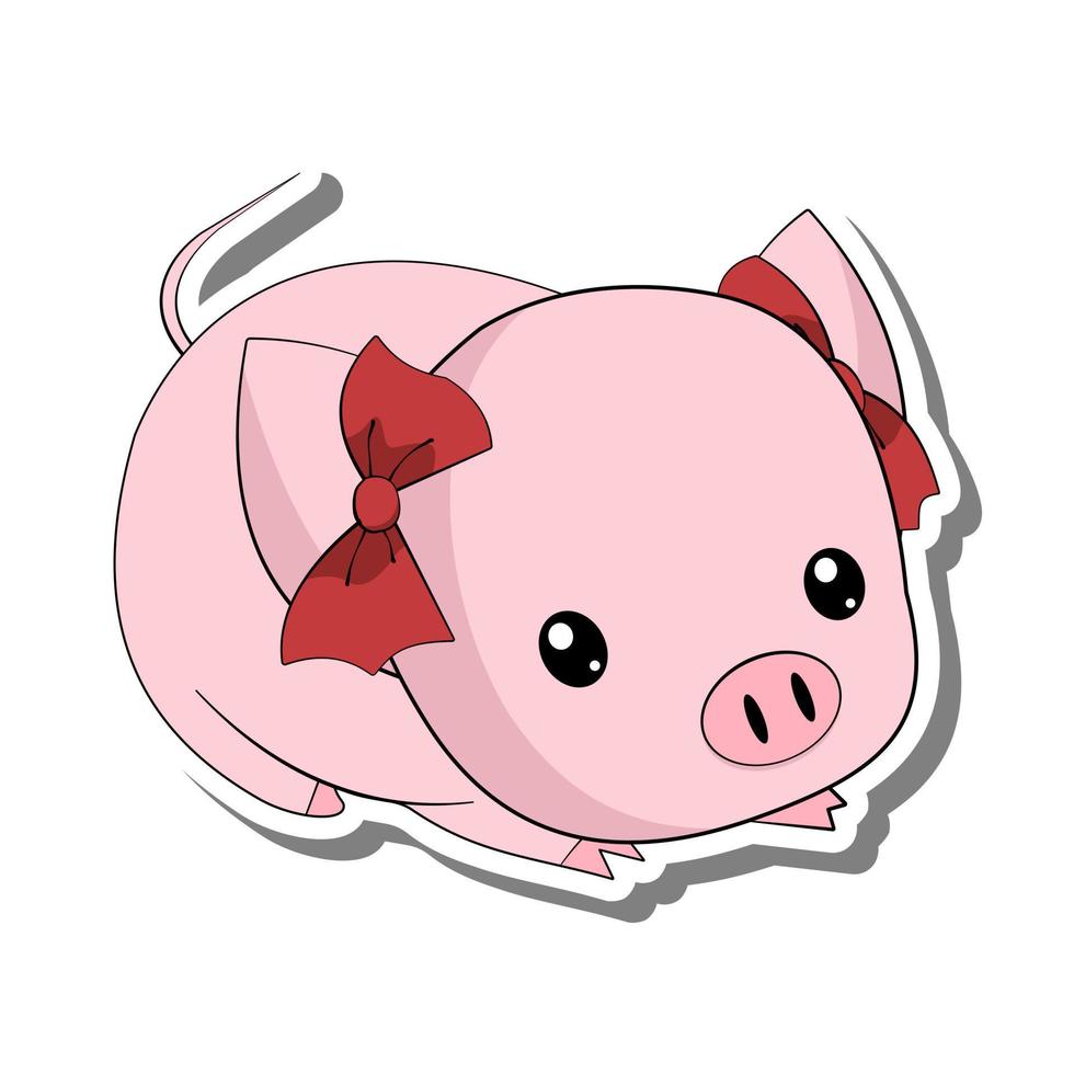 dibujos animados linda rosado cerdo, clipart animal muchacha. garabatear guardería decoración, negro línea mano dibujado personaje. vector ilustración de niño Arte.