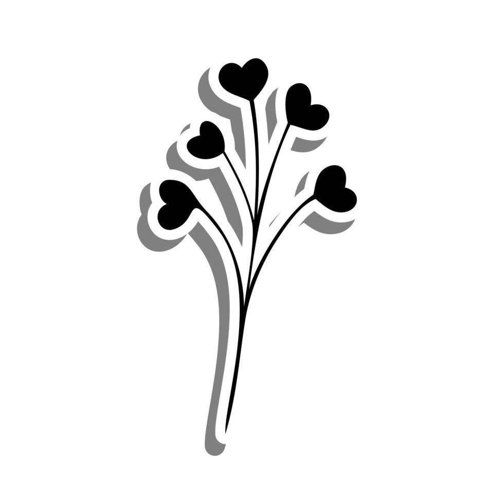 Bunch of Heart Flowers on white silhouette and gray shadow. Vector illustration for decoration or any design.