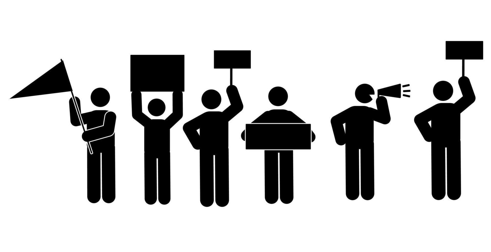 Protestors with placards. Black silhouettes. Vector illustration