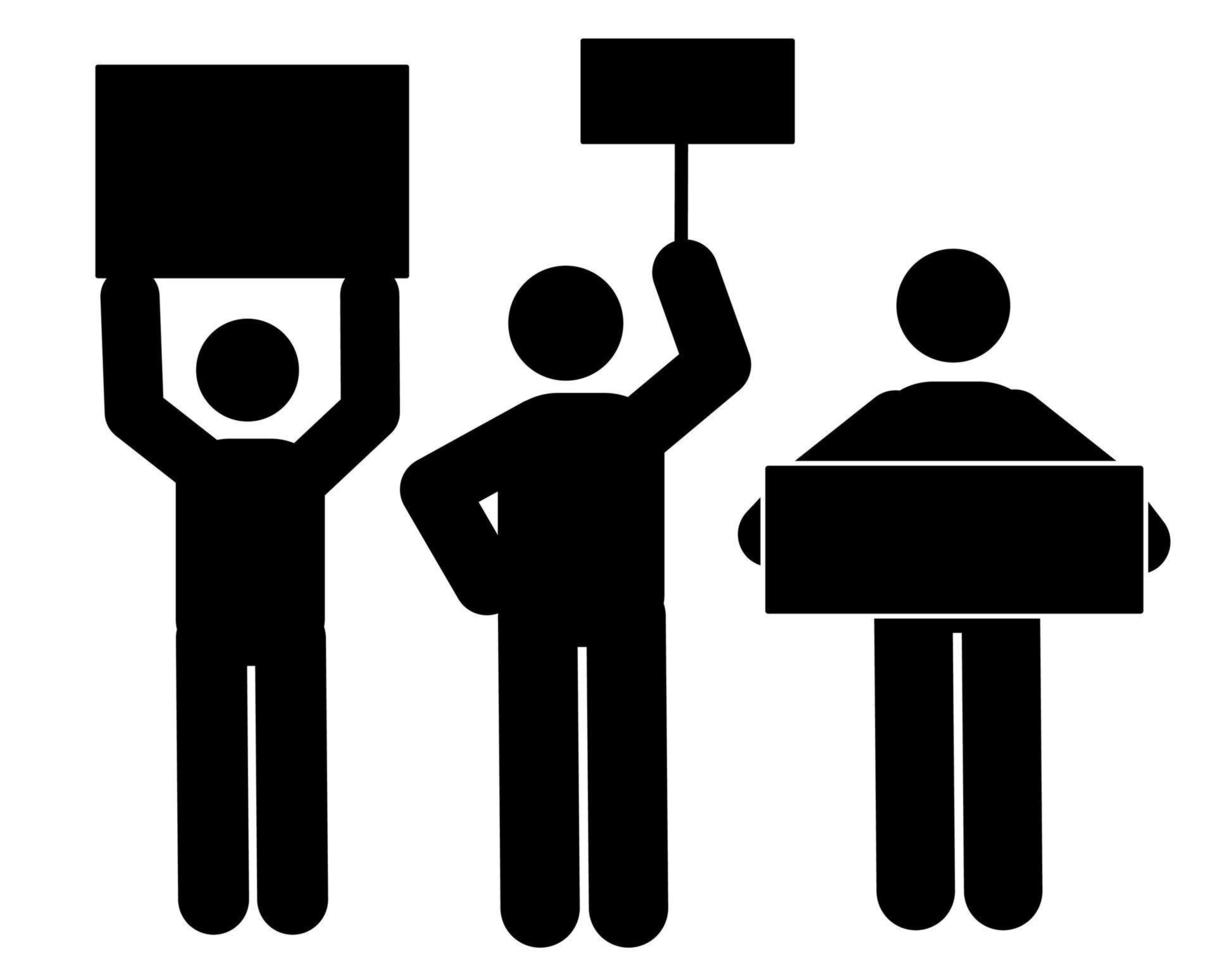 Protestors with placards. Black silhouettes. Vector illustration