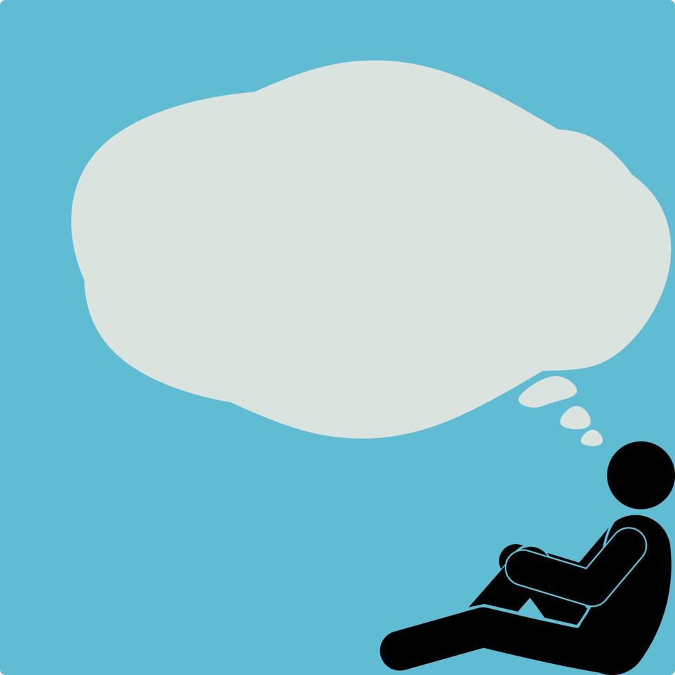 Man sitting  with empty speech bubble on blue background, vector illustration