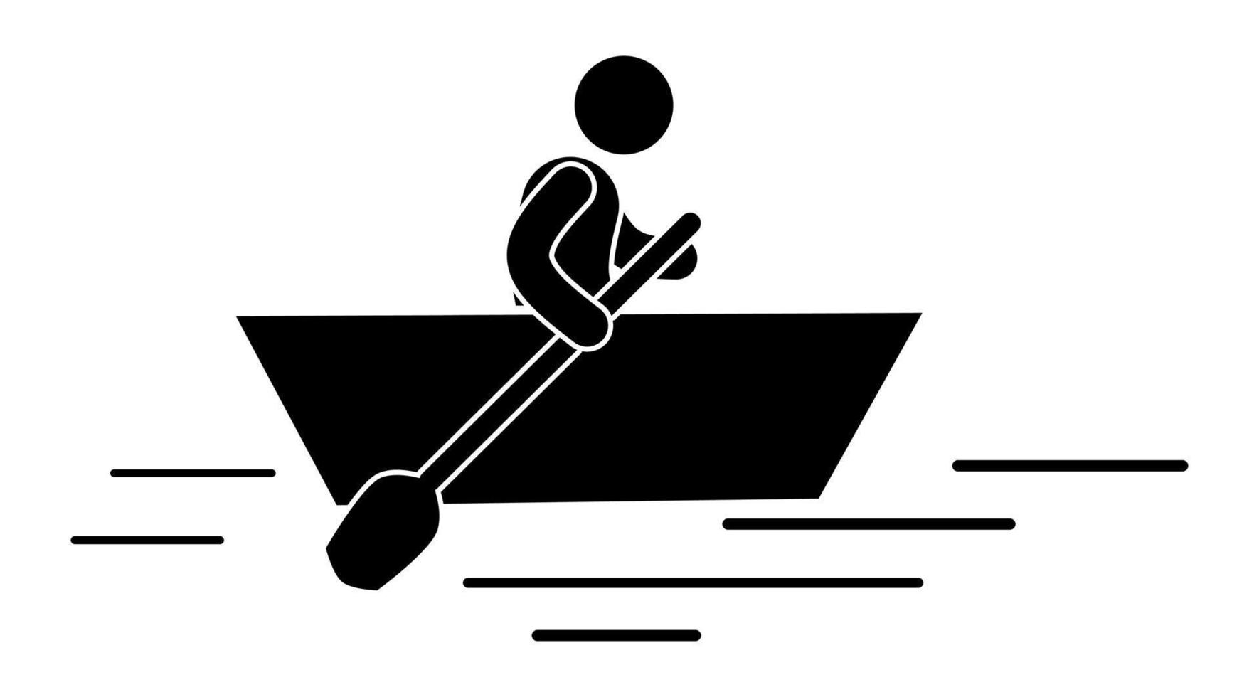 Silhouette of two people rowing a boat. Vector illustration