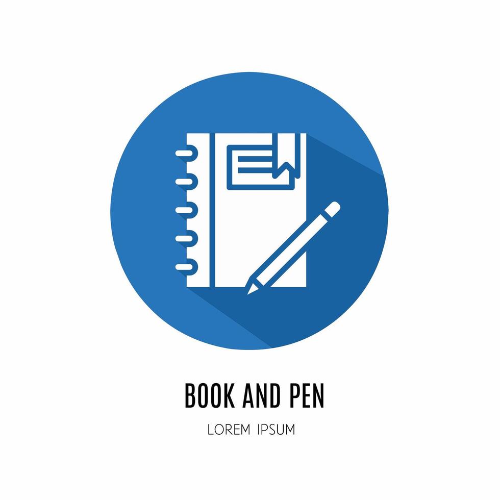 Book and pen icon in flat. Logofor business. Stock vector. vector