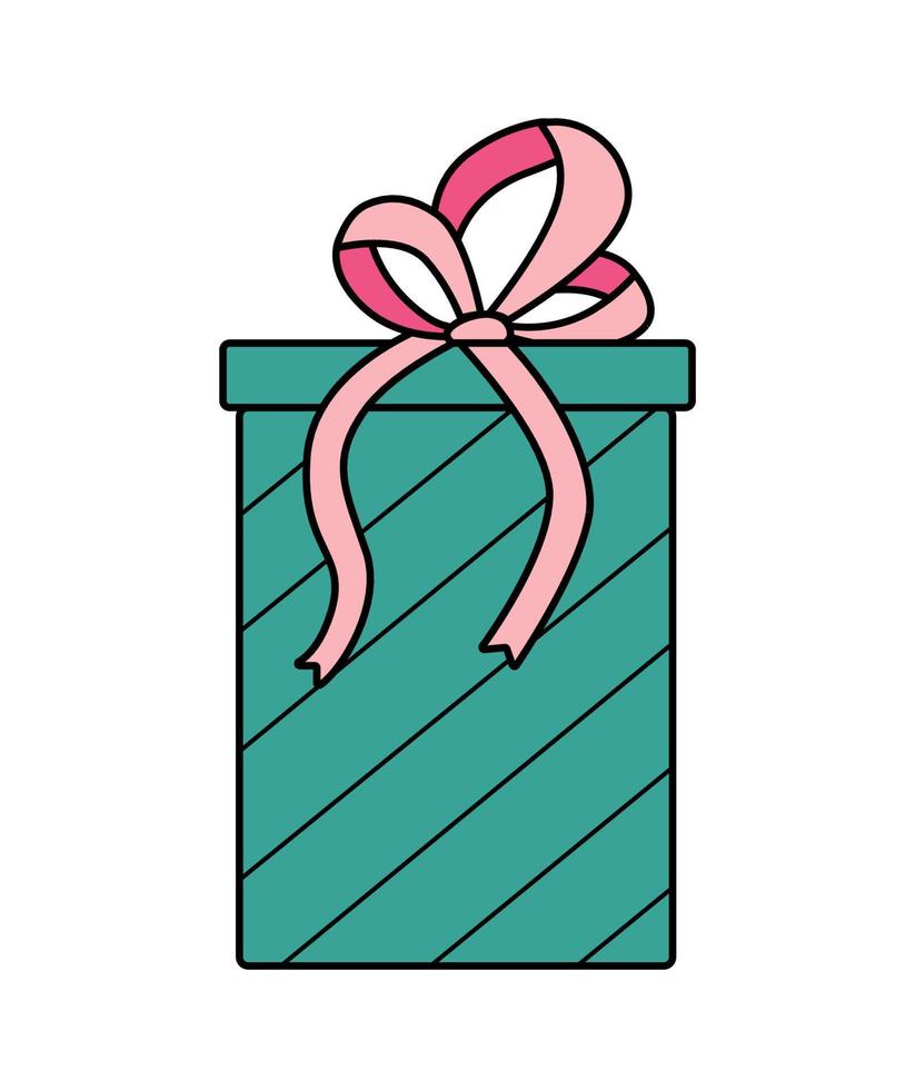 caja de regalo con lazo. ilustración vectorial del icono de color de un regalo festivo en un paquete. aislado en blanco, caja en papel de regalo. vector