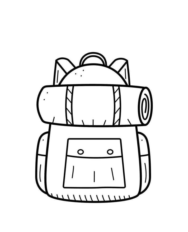 Hiking backpack for hiking and camping. Backpack icon satchel vector doodle illustration.