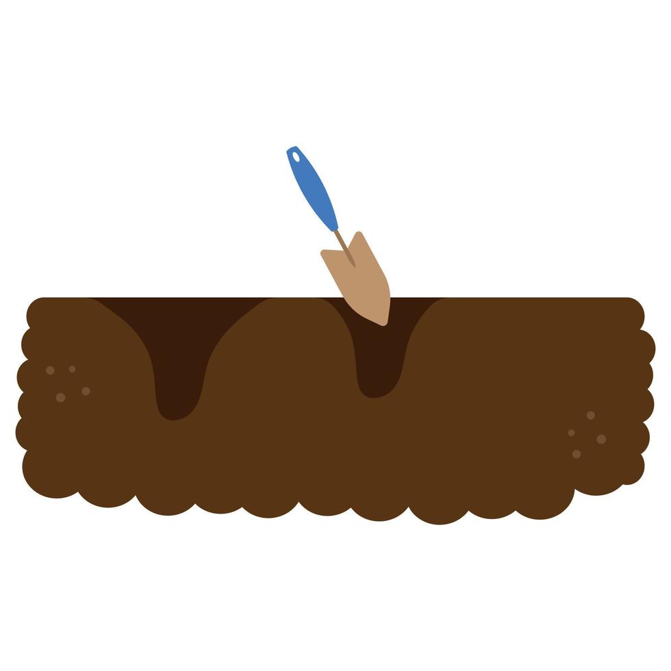 Digging a hole for planting. Garden vector flat illustration