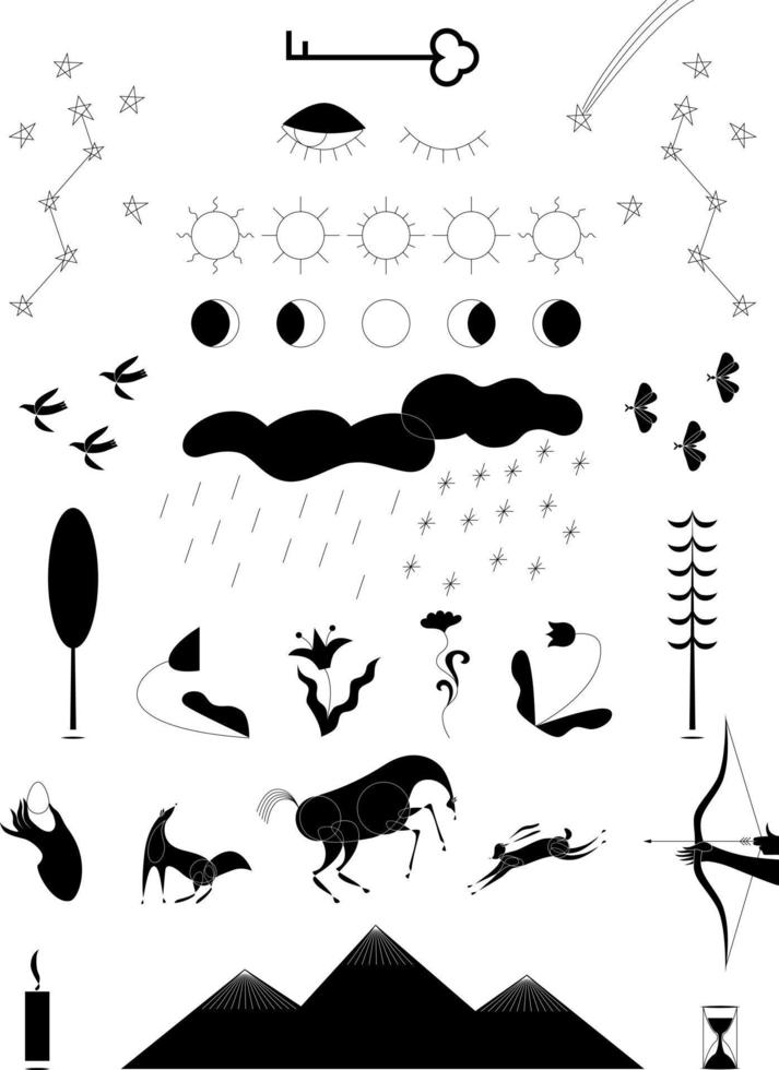 Mystic vector items, stars, moon, solar, plant, animals