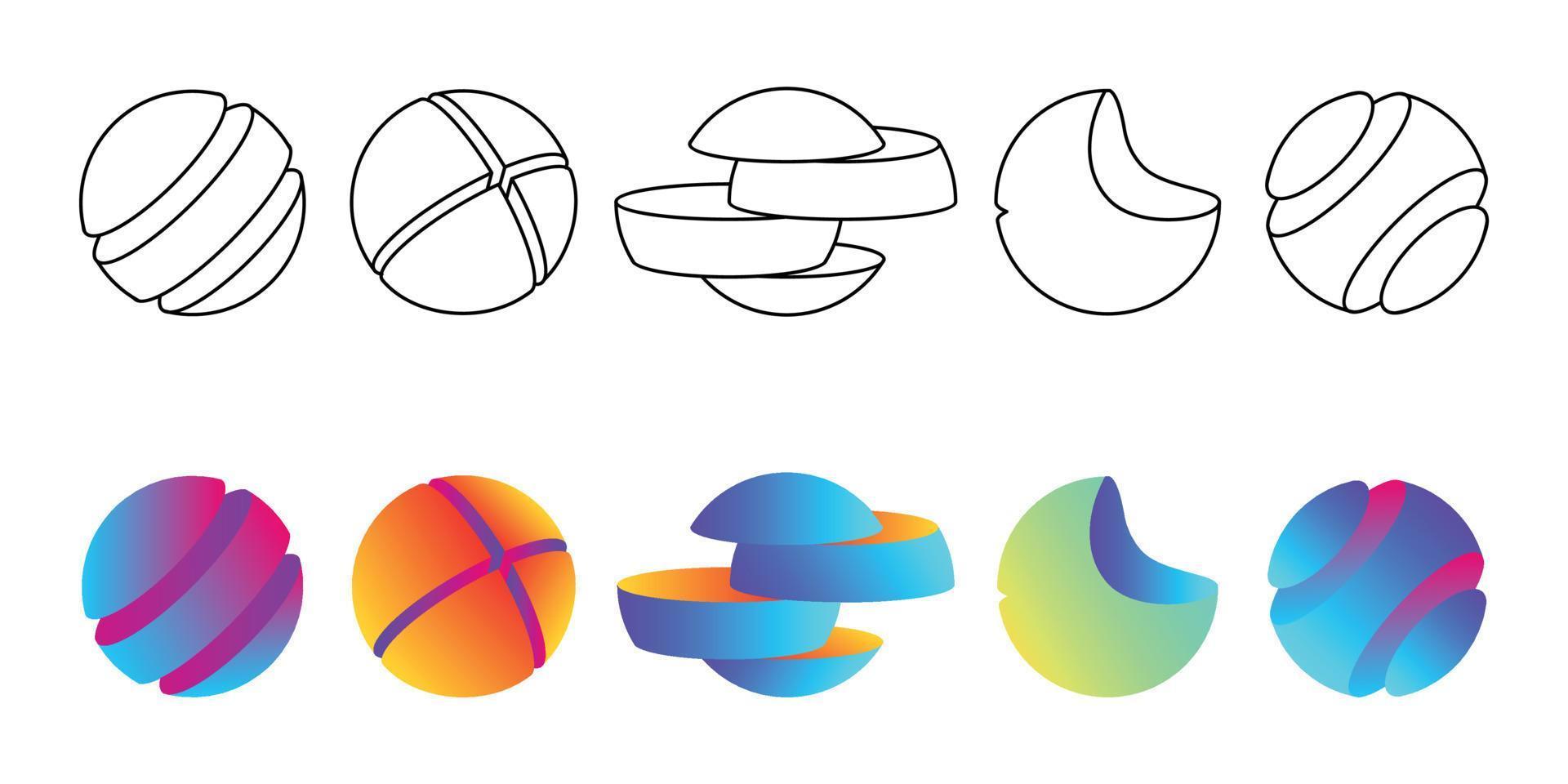 A set of 3D logos of a spherical shape for the identity of your company vector