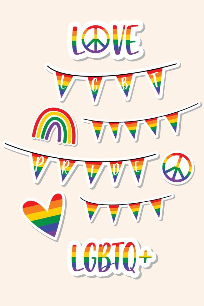 Set of LGBT Pride. Human rights and tolerance.  LGBT sticker set. Community Pride Month vector
