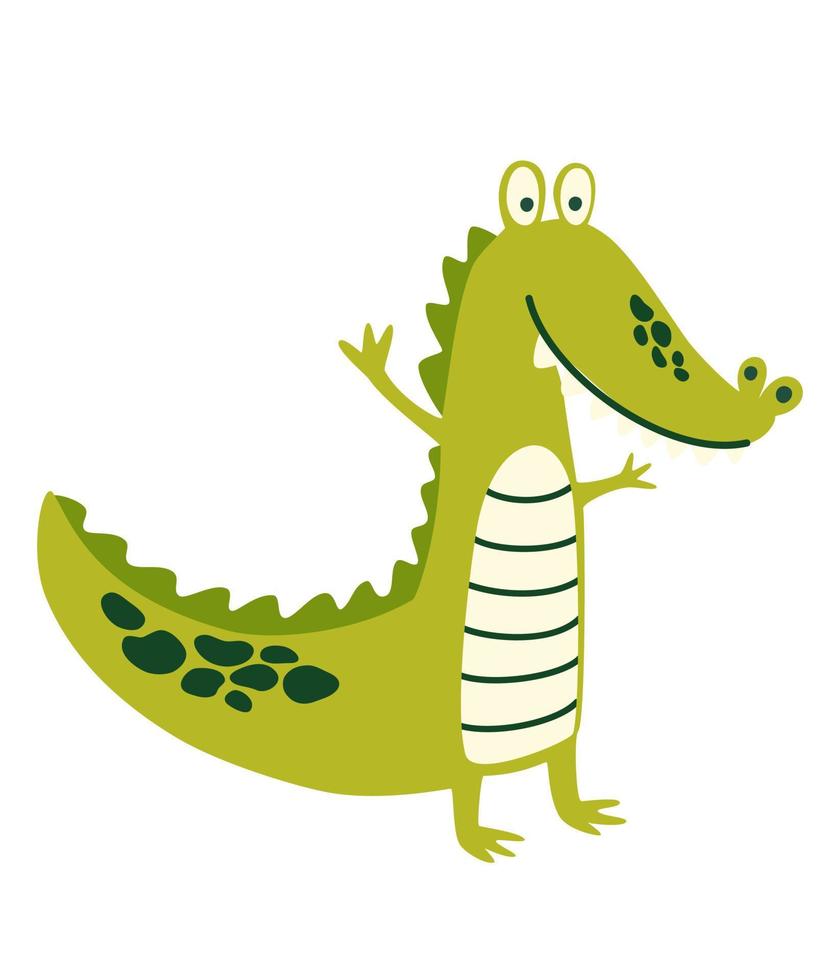 Cartoon crocodile. Wild animal for zoo ad, nature concept, children book illustrating. South America fauna. Vector Isolate illustration on white background for kids in funny doodle style