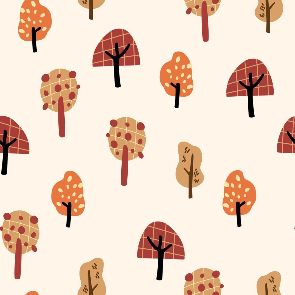 Hand draw Trees seamless pattern. Cute and cozy autumn trees background. Creative kids texture for fabric, wrapping, textile, wallpaper, apparel. Vector cartoon illustration