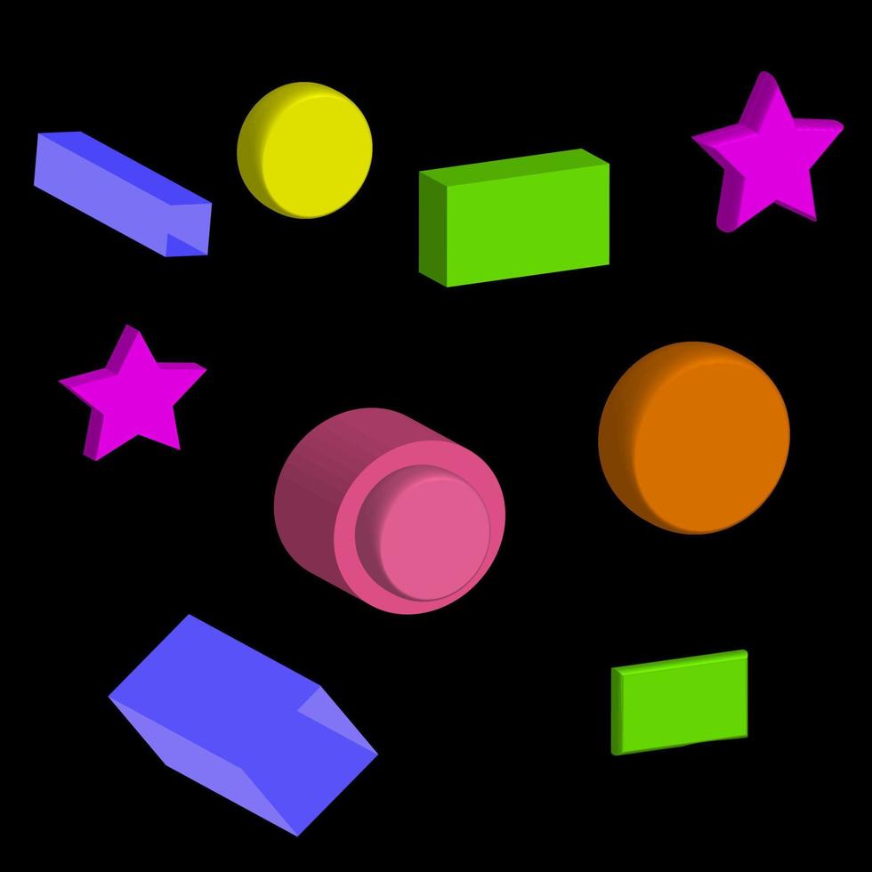 geometric shapes 3d bright color black background vector