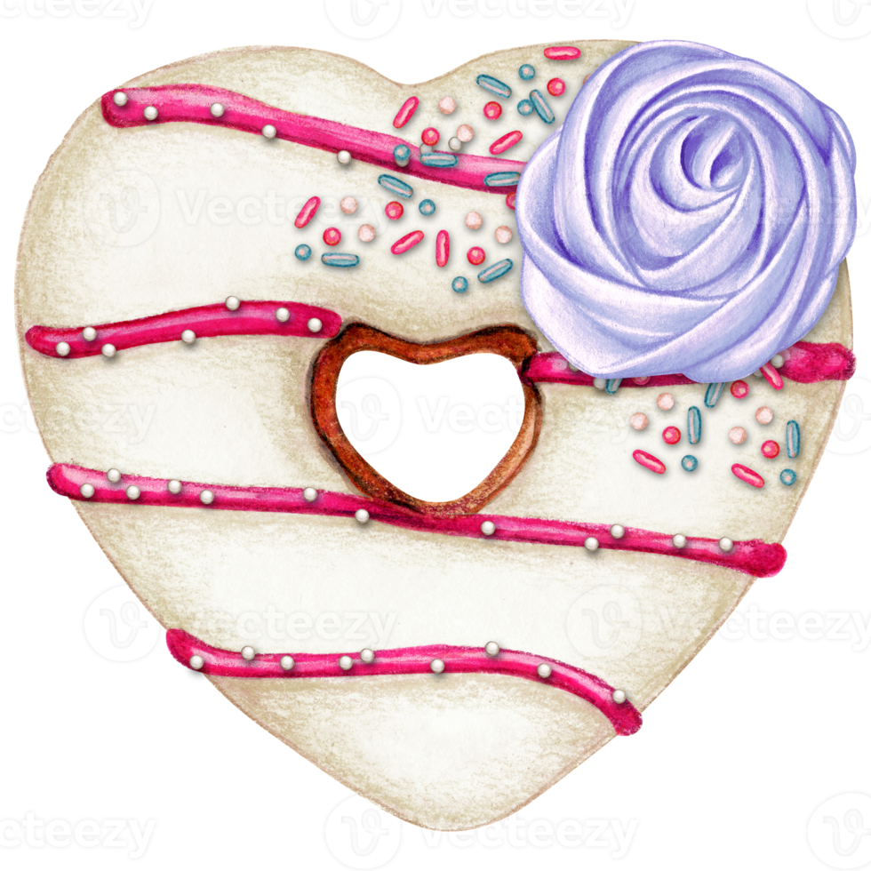 watercolor hand drawn heart shaped donut png