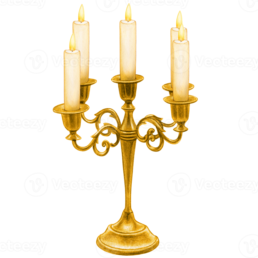 Watercolor hand drawn gothic candle holder png