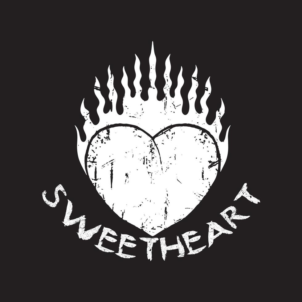 Heart Illustration with text sweetheart black and white grunge style premium vector