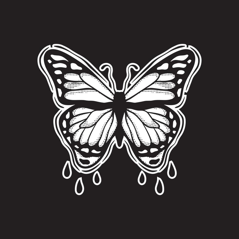 Butterfly art Illustration hand drawn style black and white for tattoo sticker logo etc vector