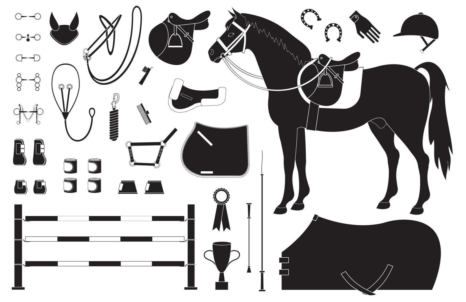 vector conjunto de mano dibujado caballo montando equipo