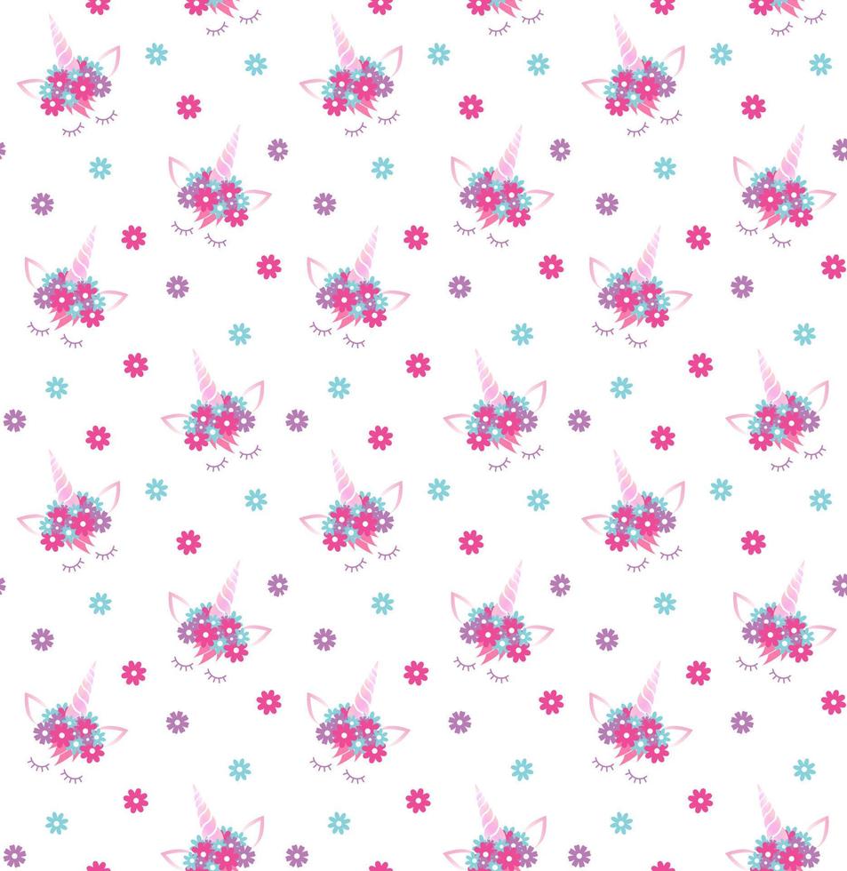 Vector seamless pattern of flat cartoon unicorn face