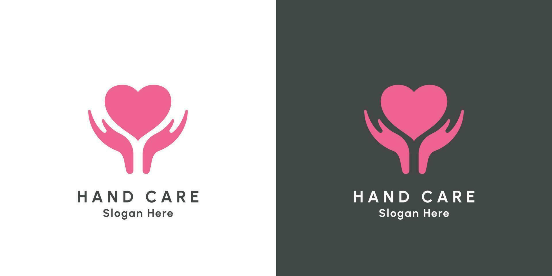 Give love logo design illustration. Creative idea icon hand giving love heart caring affection. Simple flat design style vector