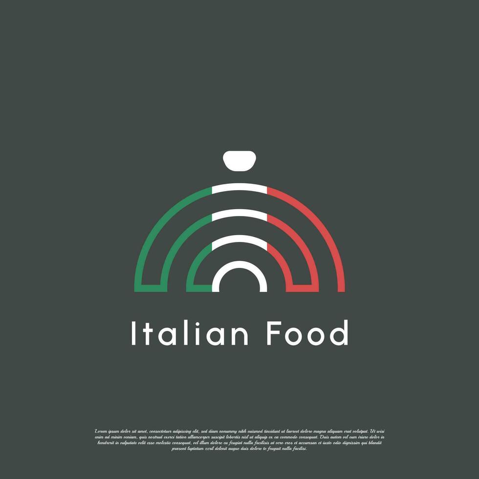 Italian food serving cap logo design illustration. Italian dining cover silhouette. Traditional cuisine monogram abstract design. vector