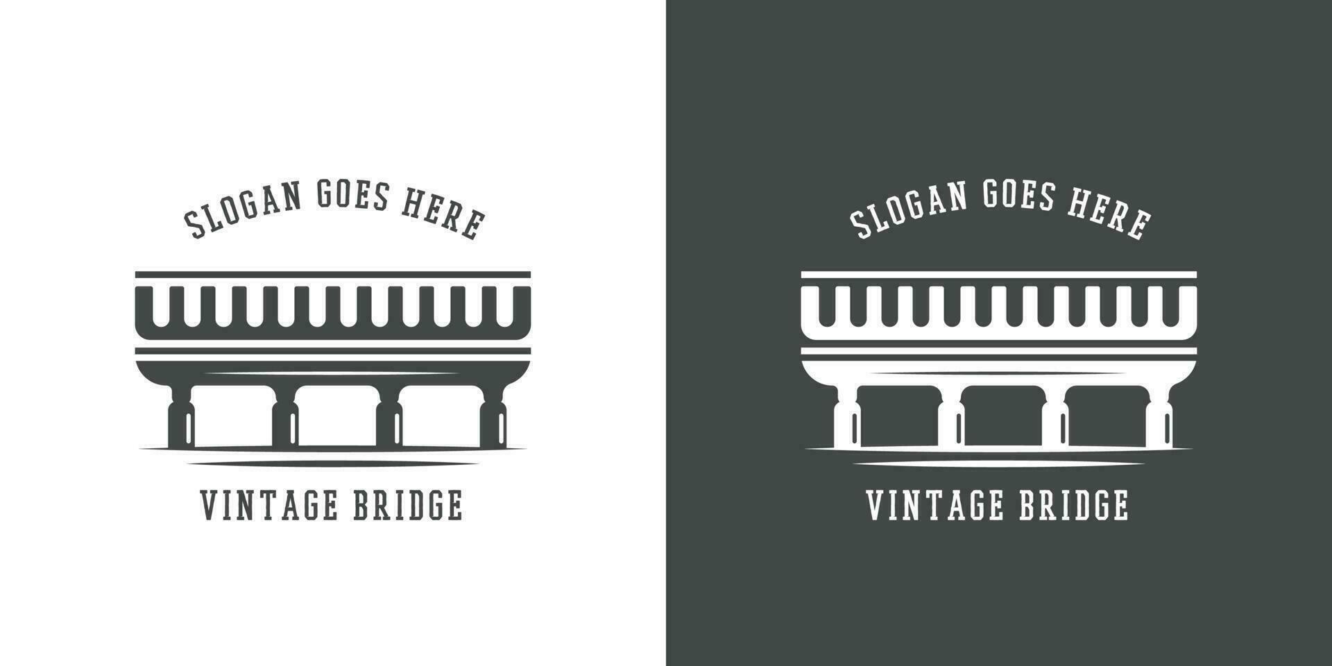 Bridge vintage logo design illustration. Old vintage bridge silhouette, ancient building. Simple flat silhouette design. vector