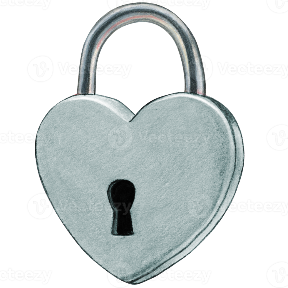 Watercolor hand drawn heart shaped lock png