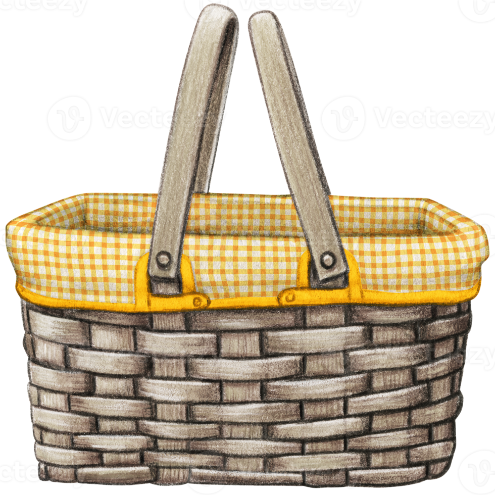 watercolor hand drawn picnic basket png