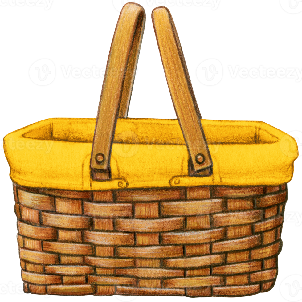 watercolor hand drawn picnic basket png