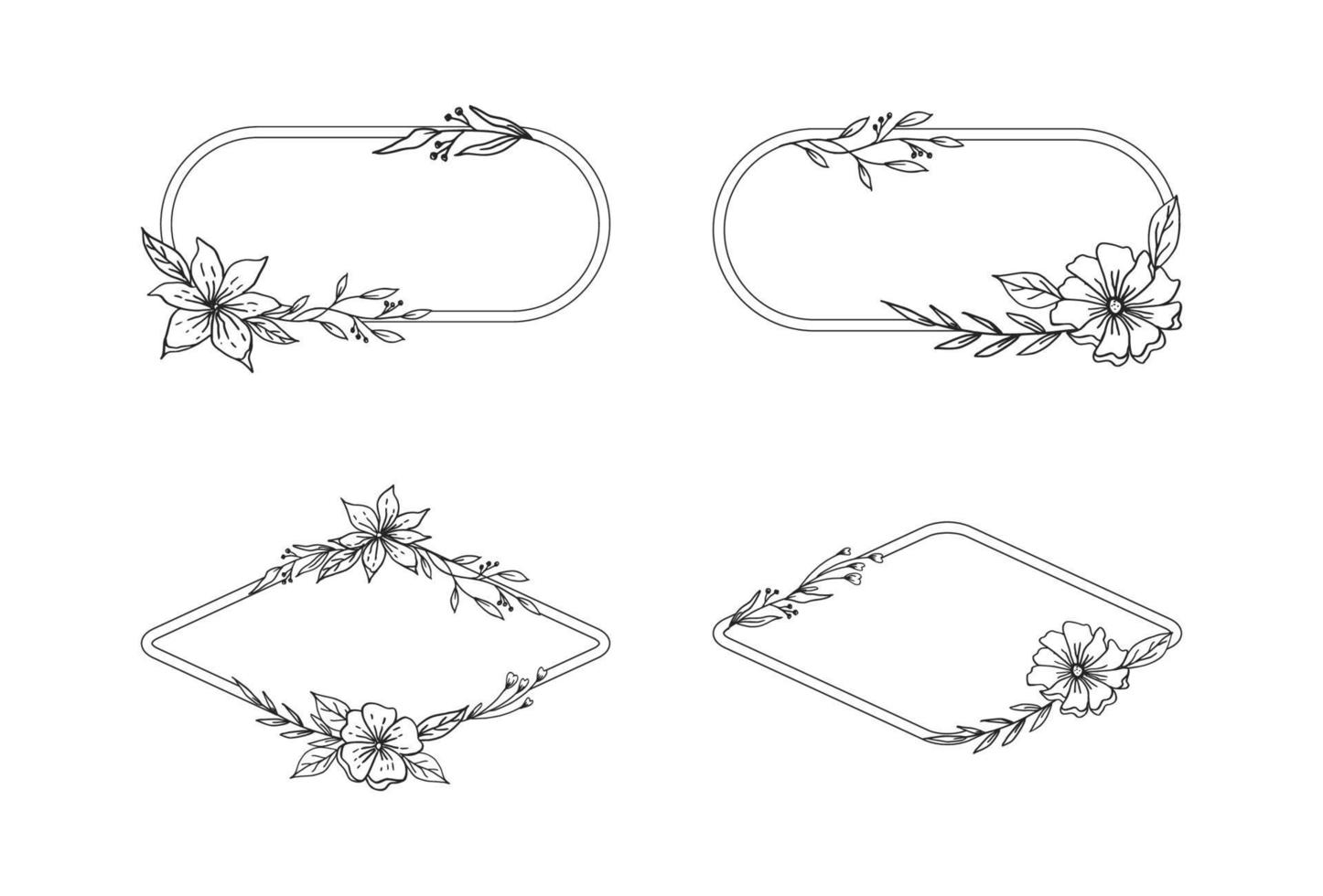 A set of Hand drawn floral frame simple minimalist with organic leaves and flower vector