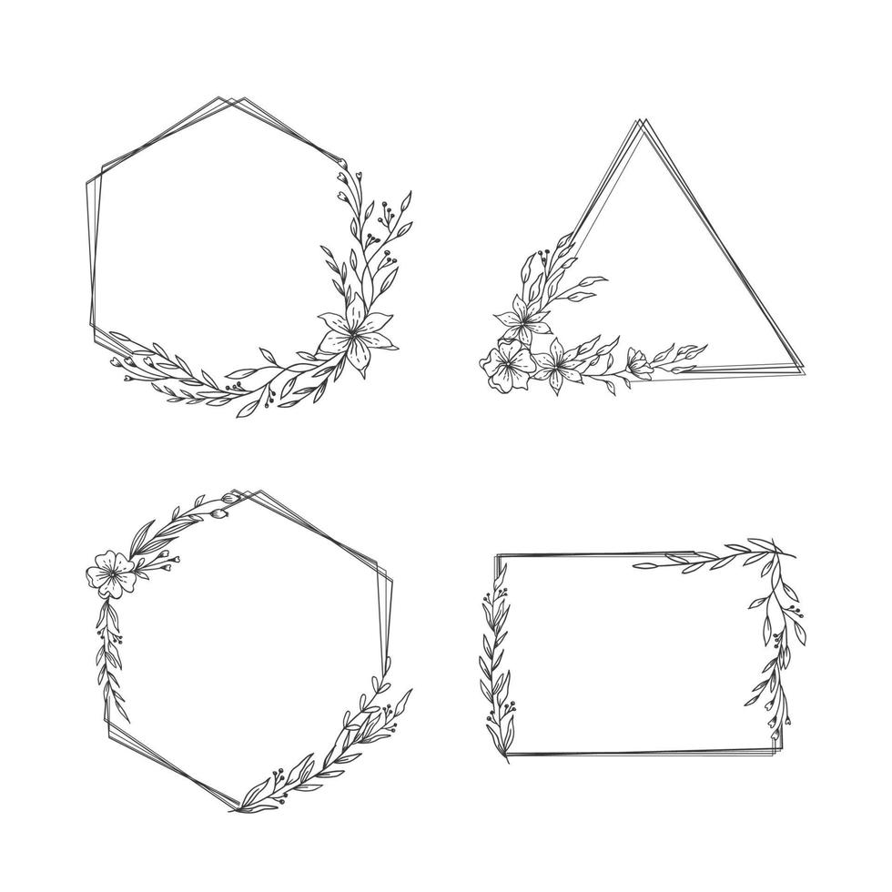 mano dibujado floral marco colección sencillo minimalista con orgánico hojas y flor vector