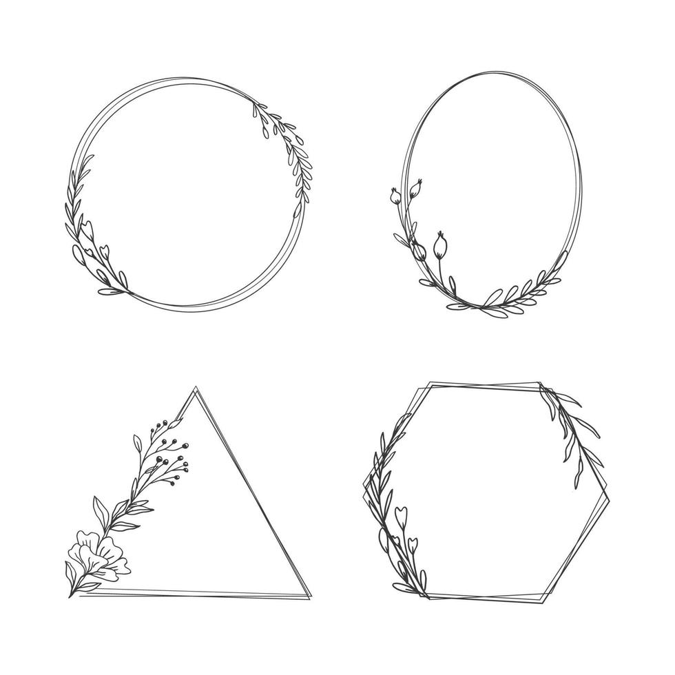 Hand drawn floral frame collection simple minimalist with organic leaves and flower vector
