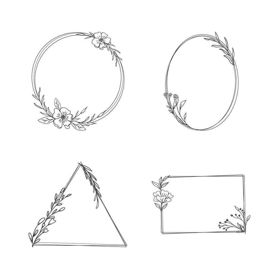 mano dibujado floral marco colección sencillo minimalista con orgánico hojas y flor vector