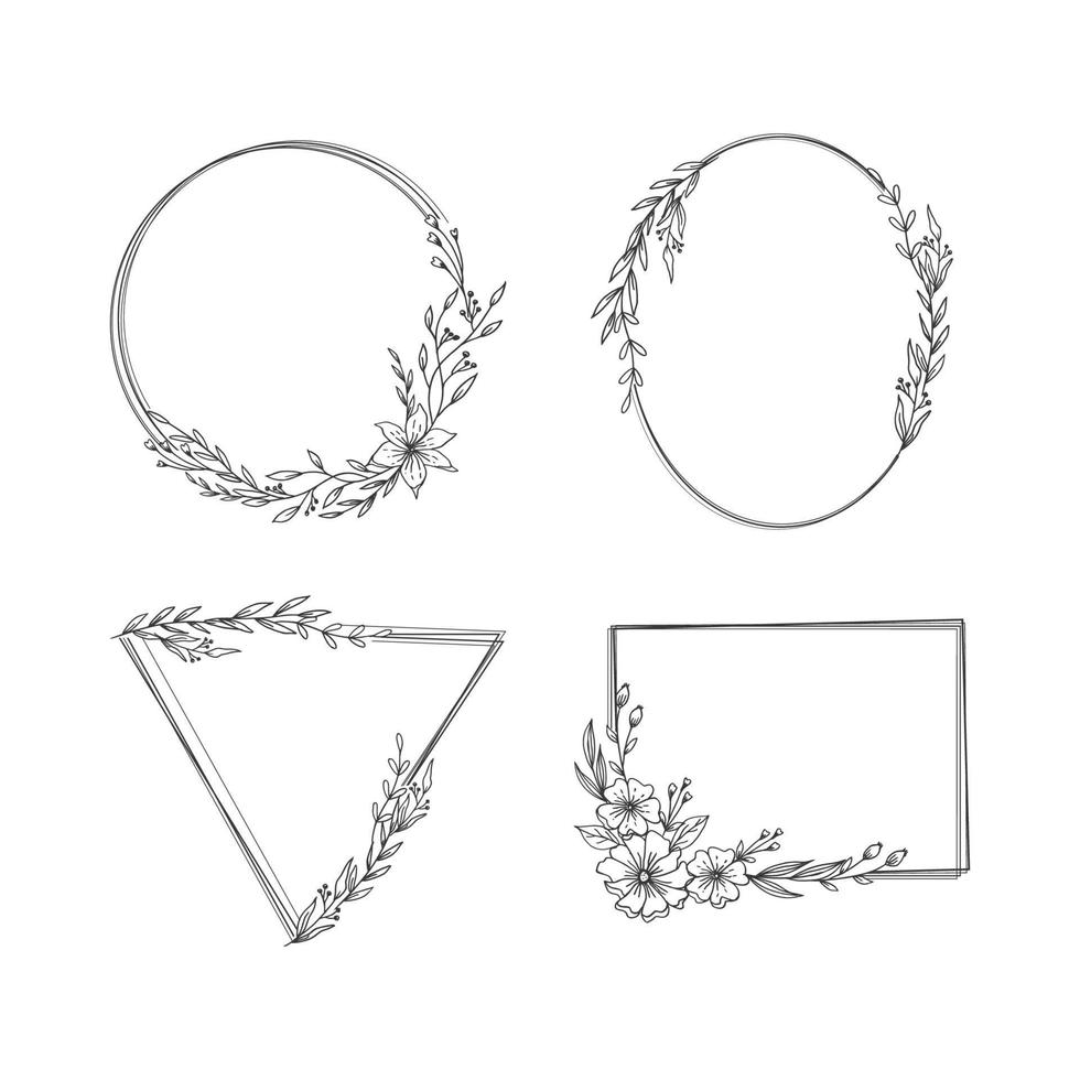 Hand drawn floral frame collection simple minimalist with organic leaves and flower vector